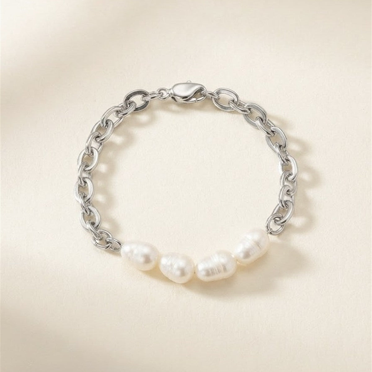 Freshwater pearl and chunky chain bracelet