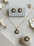 Dark flower freshwater pearl set with necklace, stud earrings and ring