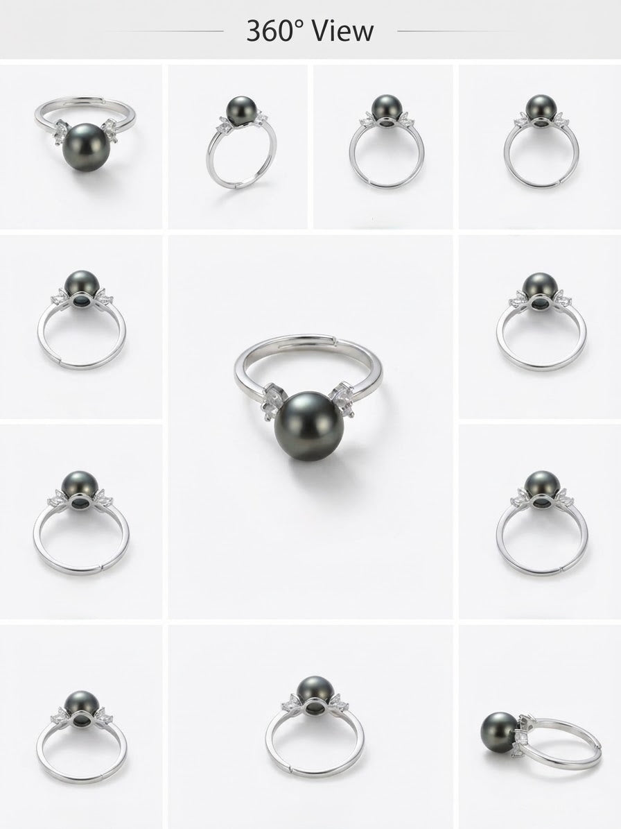 Tahitian pearl ring shown from multiple angles