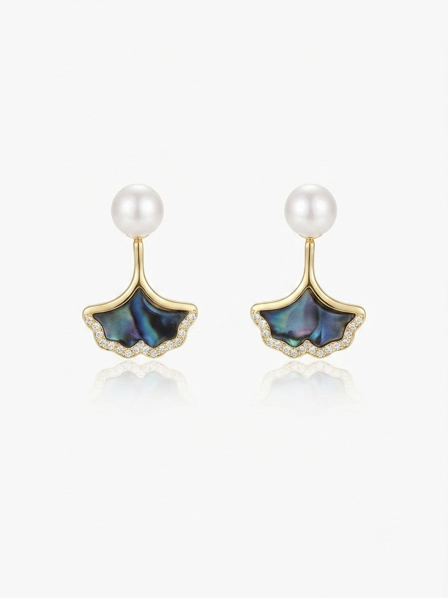 Gold-tone ginkgo leaf freshwater pearl earrings