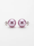 Large 18mm lavender pearl stud earrings on white background