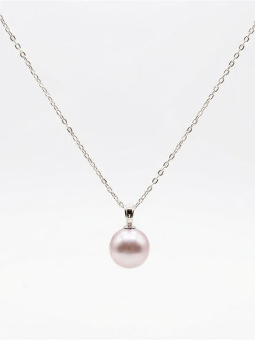 Classic lavender pearl pendant necklace in 925 silver on a white background