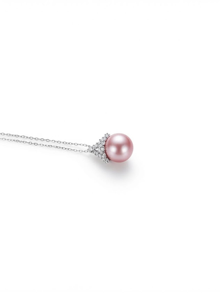 Lavender pearl cluster pendant necklace in 925 silver on a white background
