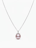 Lavender pearl crown pendant necklace on a 925 silver chain on a white background