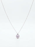 Lavender pearl pendant necklace on a 925 silver chain on a white background