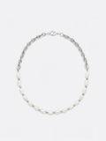 Freshwater pearl and mariner chain necklace on white background