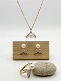 Mermaid tail freshwater pearl set: pendant necklace, stud earrings and open ring