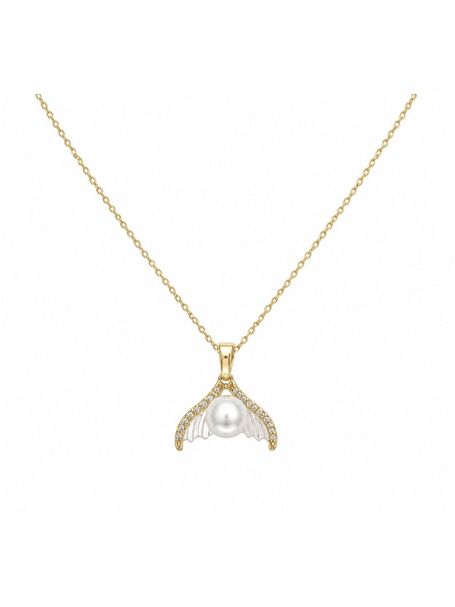 Mermaid tail pendant necklace with a freshwater pearl