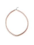 Blush lavender rice pearl necklace with silver clasp on white background