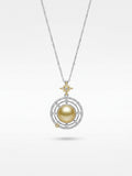 Golden South Sea pearl pendant inside sparkling orbit rings with a star bail, 925 sterling silver