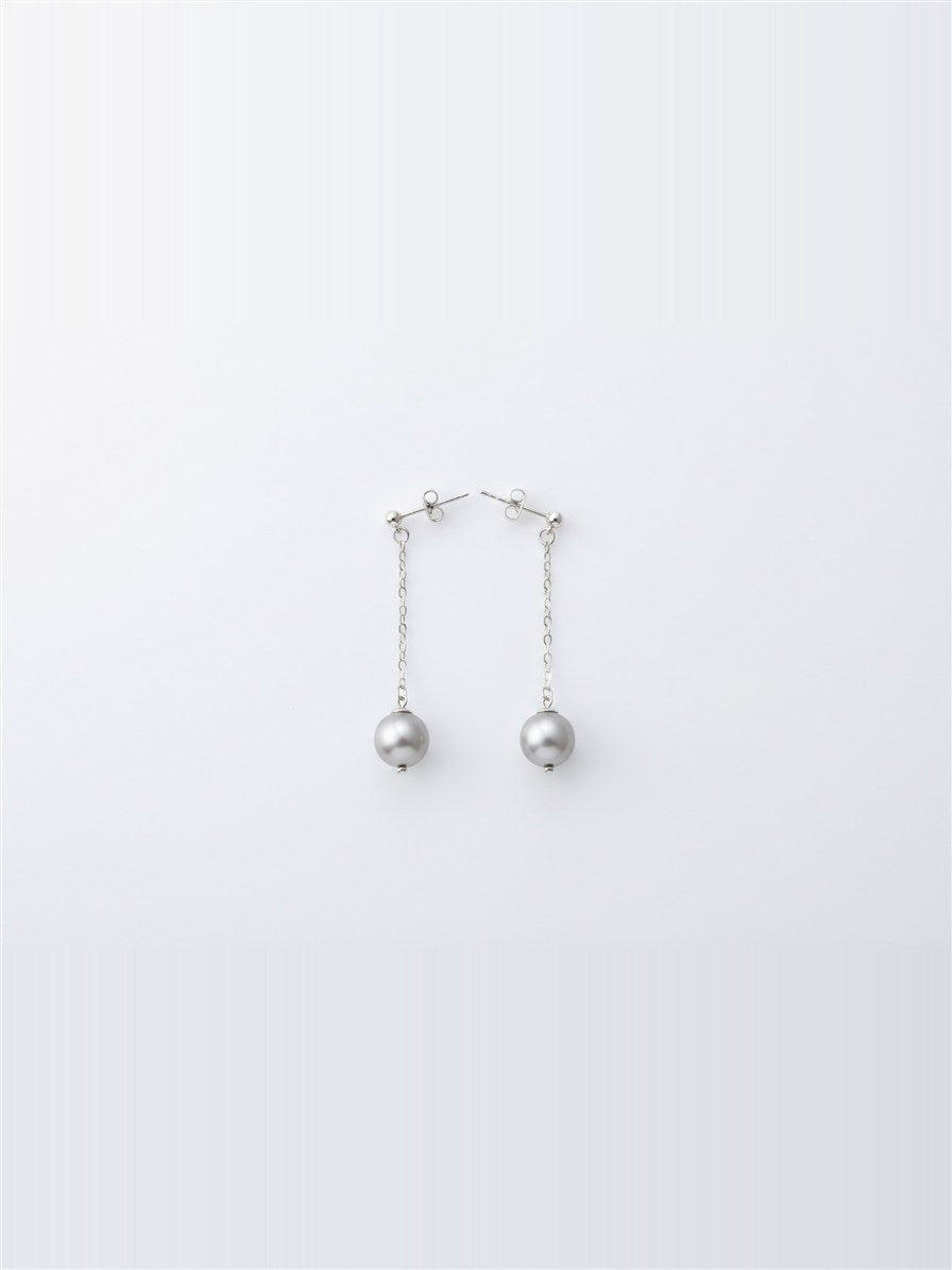 Silver-grey Tahitian pearl chain drop earrings on white background