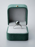 Tahitian pearl ring with sparkling lace band in a green velvet box