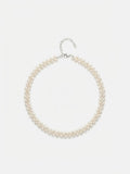 Woven freshwater pearl choker with 925 silver clasp on a white background